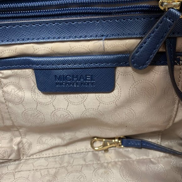 MICHAEL KORS Selma Navy Blue Saffiano Leather Medium Satchel Shoulder Bag - Picture 10 of 13